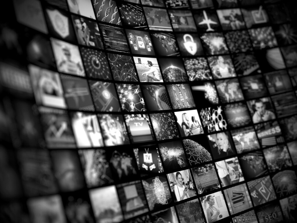 Media concept smart TV Many Screens of Video